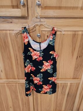 Piphany Black Tank Top with Coral Floral Print